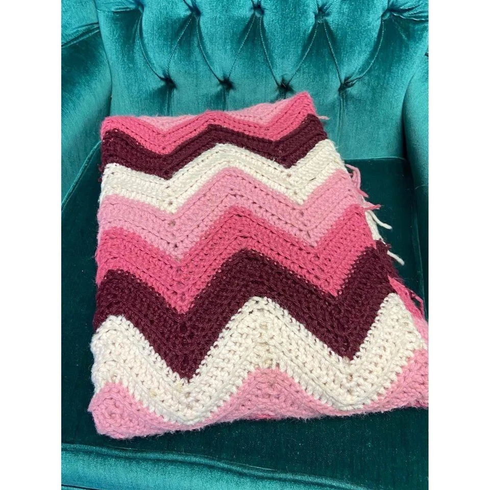 Manta Afgana Tiro Hecho a Mano Rosa Marrón Vintage Granja MCM Retro Foto 4 de 4