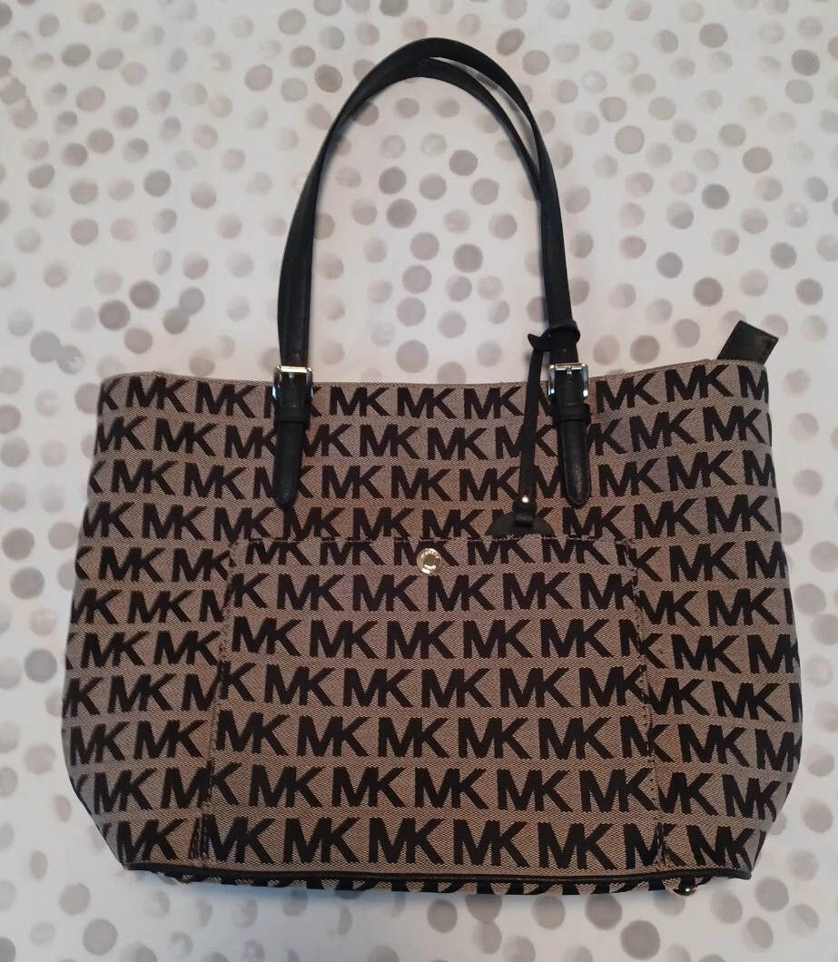 MICHAEL KORS JET SET PURSE TOTE BAG MK BROWN SIGNATURE LOGO