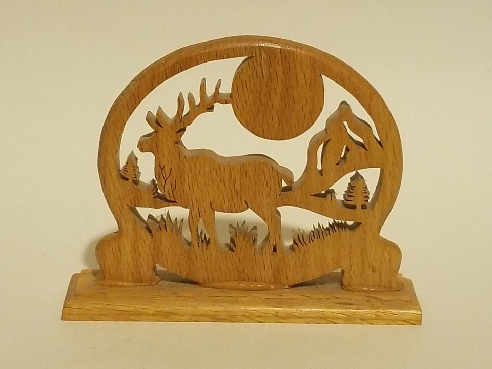 Reloj de Escritorio Ciervo Alce Hecho a Mano Corte Láser Madera de Roble 5.5" X 7" Foto 3 de 4