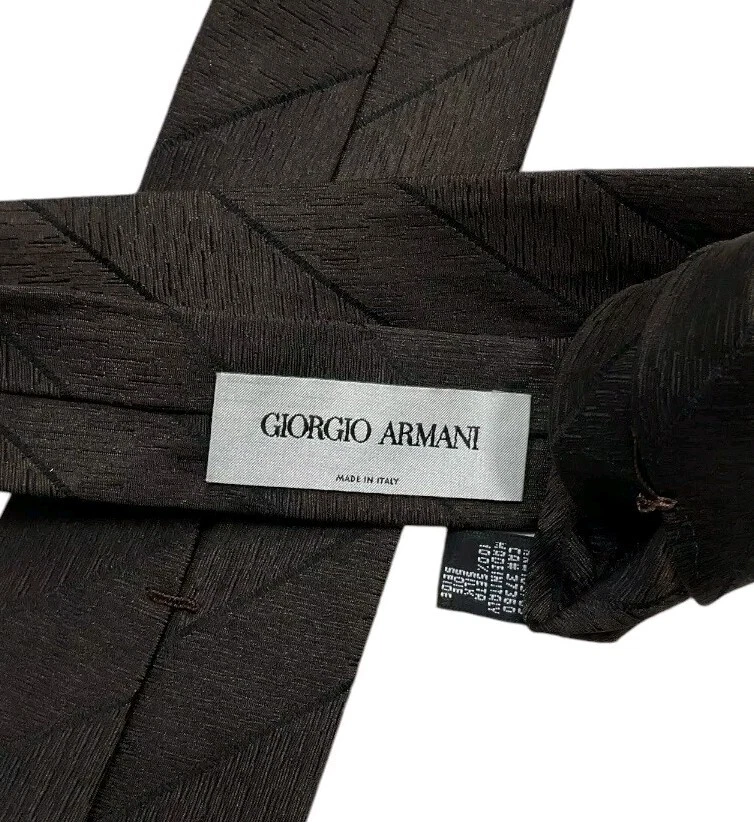 GIORGIO ARMANI Brown/Black Striped Silk LUXURY Tie ITALY - Image 3 of 4