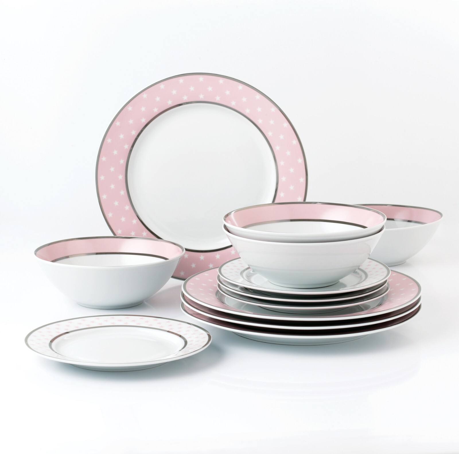 12pc Pink Star Dinner Set