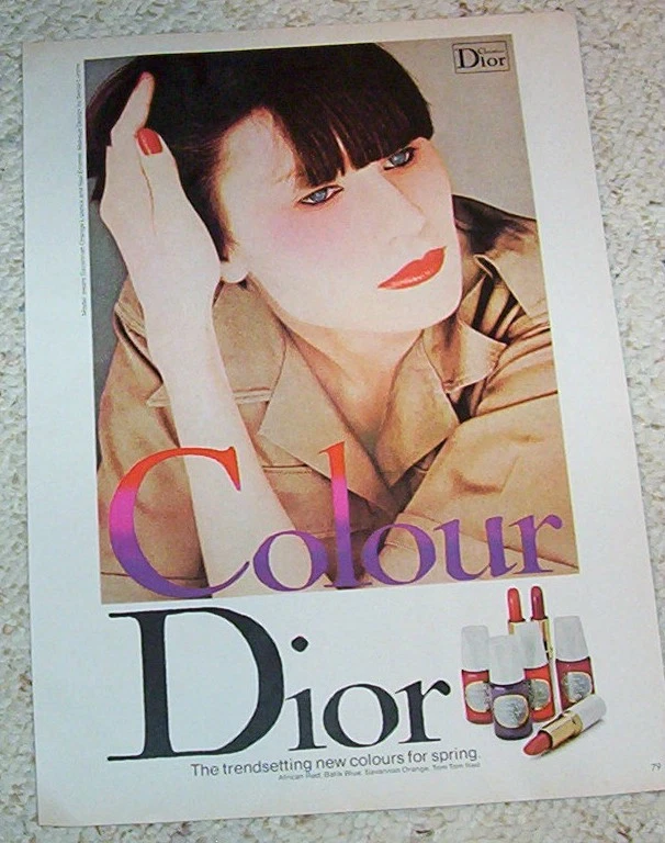 Page publicitaire 1977   Christian DIOR cosmétiques COULEUR ongles lèvres sexy fille IMPRIMER ADVERTISING