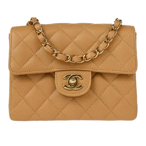 Chanel Beige Calfskin Mini Classic Square Flap Shoulder Bag 17 134463