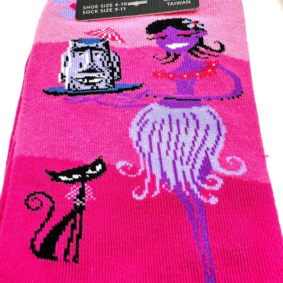 K. Bell 2 Pares Calcetines Artista Shag Tiki Hula Rosa Floral Gato Diseño Retro Foto 3 de 4