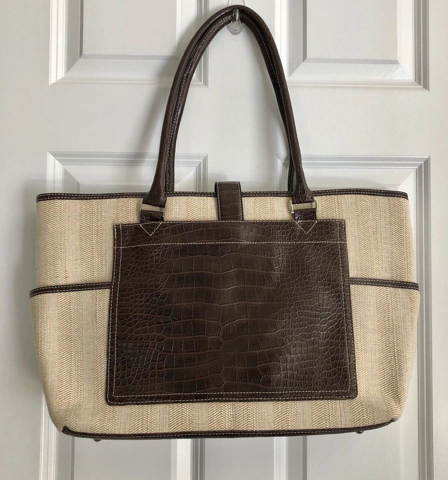 CROFT AND BARROW TOTE BAG LAPTOP BROWN/TAN SHOULDER CROCODILE & CAVANAS - Image 4 of 4