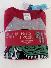 NWT Falls Creek Kids Christmas Pajamas Sz M Dinosaur Fair Isle Red Green Holiday