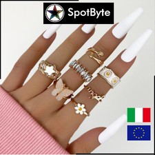 Set 7 Anelli Donna Dorati in Metallo con Farfalla Stella e Girasoli Angel