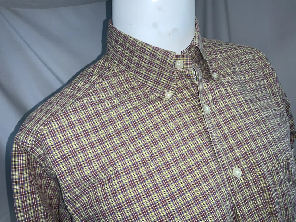 Bill’s Khakis 长袖纽扣衬衫 M 男式棕色格子棉美国 YGI J0-208 — 第 3/4 张图片