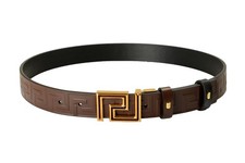 Versace Men's Black/Brown 100%Leather Reversible Greeca Buckle Belt US 44 IT 110