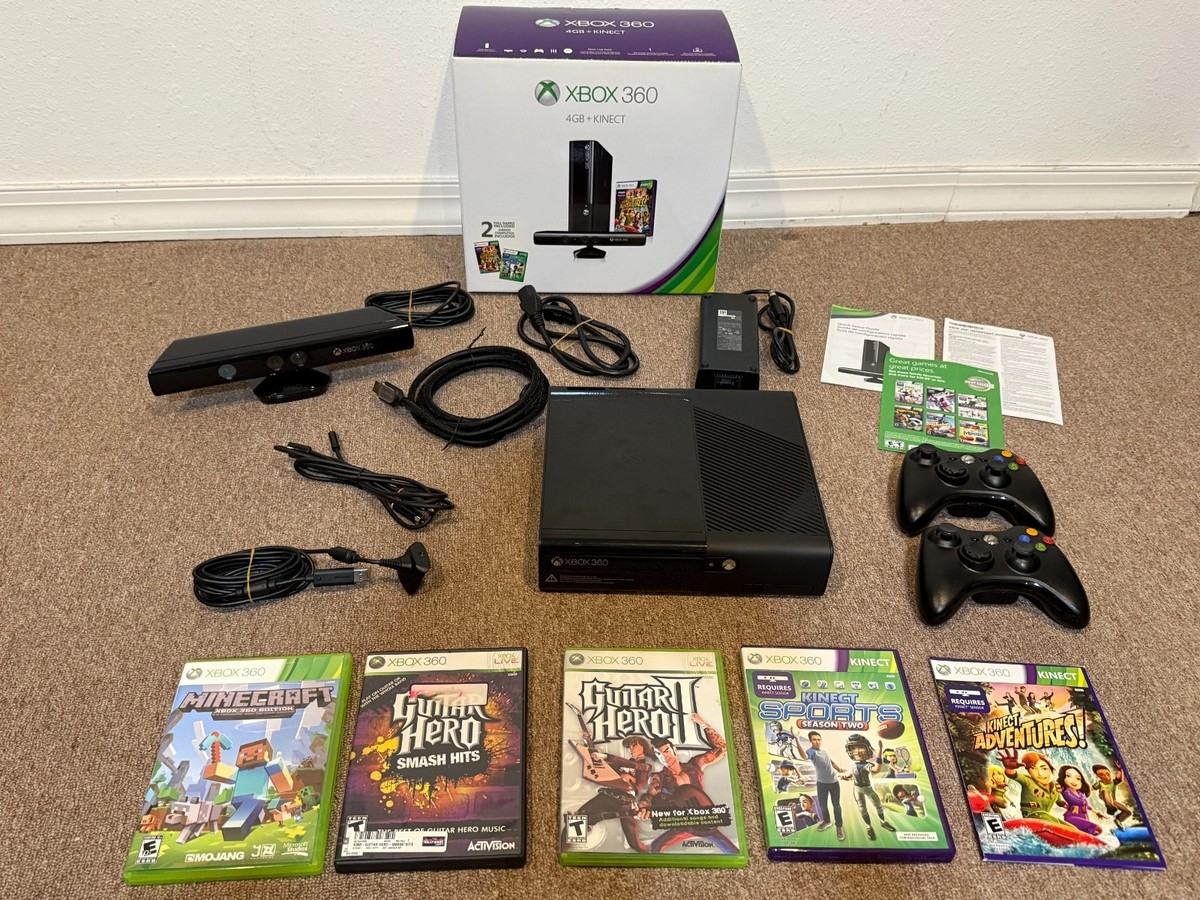 Microsoft Xbox 360 E 4GB Holiday Bundle Box, Accessories, 5 Games