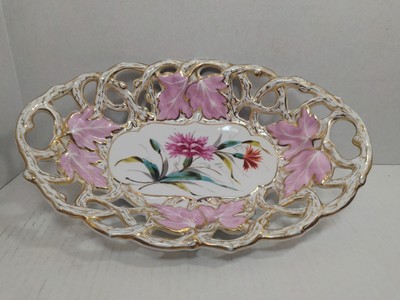 Antique C.T. Germany Reticulated Floral Oval Dish Trinket Victorian Cottagecore 