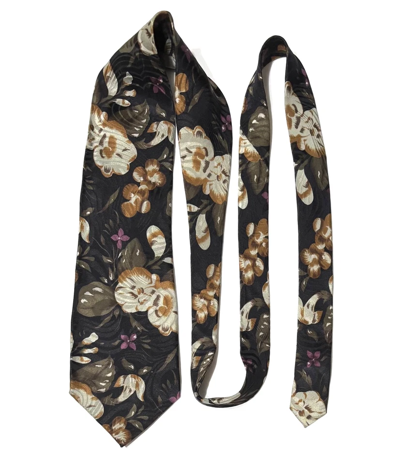 Галстук Reflections Designed By Albert Nipon Импортный Шелк Ручной Работы Винтажный Цветочный - Изображение 2 из 4