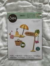 NEW Retired Sizzix Thinlits Dies Cutter Beach Day 14pc by Lisa Jones Umbrella