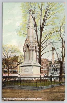 1909 Timothy Bigelow Monument Worcester MA Postcard Printed in Germany