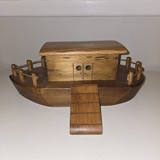 Vintage Folk Art Hand Crafted Noah's Ark Toy Wooden Boat