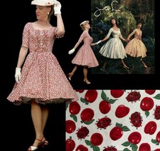 Vintage 50s dress Jonathan Logan novelty print lady bug apples cotton cleaned