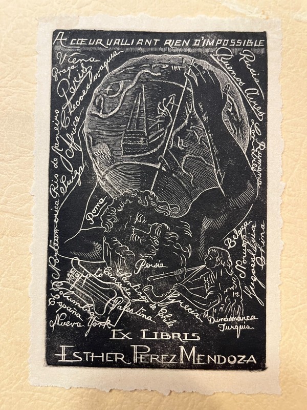 Illustrated bookplate - ex-libris of artist Esther Perez Mendoza