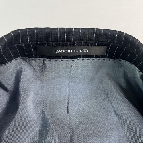 Hugo Boss Suit Mens 44L Black White Blue Pinstripe 3 Button Super 100s Wool 2 PC - Picture 10 of 20