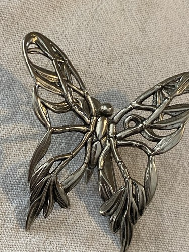 John Hardy Silvertone Pretty Butterfly Design Dress or Scarf Clip Brooch Signed - Picture 5 of 12