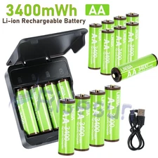 LOT 4-16 PACKS 3400mWh AA 1.5V Rechargeable Lithium Batteries + Type C Charger