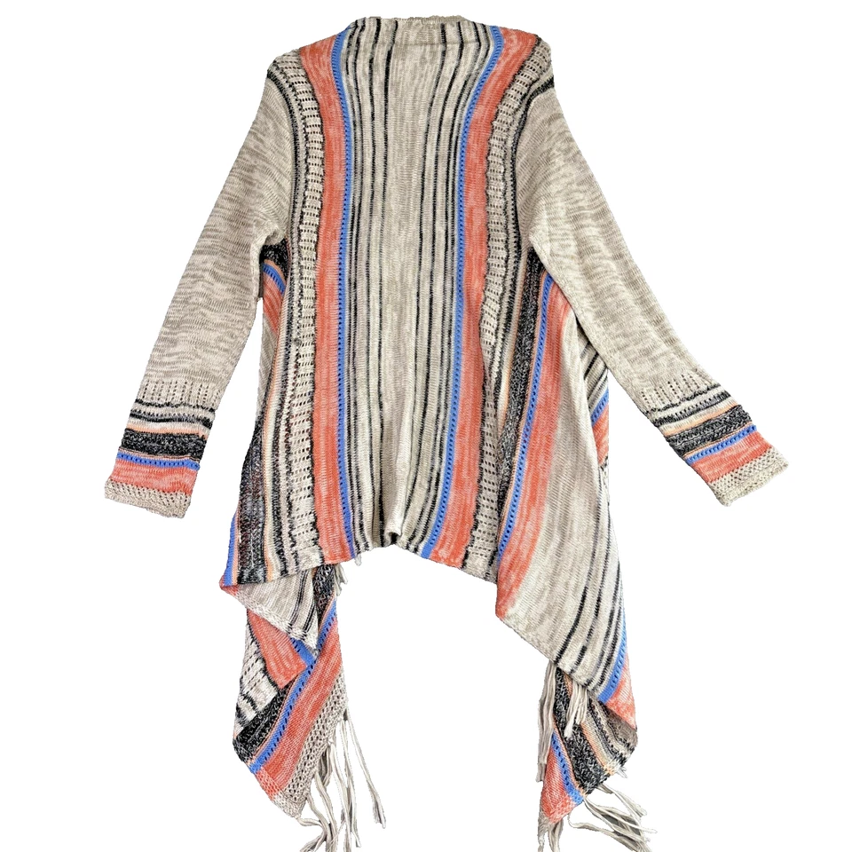 Cárdigan Umgee Mediano Flecos Frente Abierto Rayas Tostado Naranja Azul Suéter Suroeste Foto 3 de 4