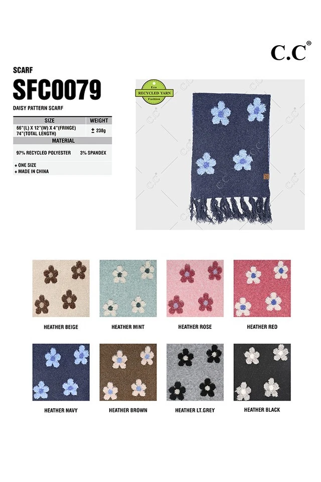 C.C Women Soft Floral Daisy Pattern LargeOblong Winter Scarf - Image 4 of 4