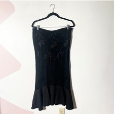 Vtg Y2k 2000s Midi Skirt Medium Black Ruffles Asymmetrical Fairy Goth