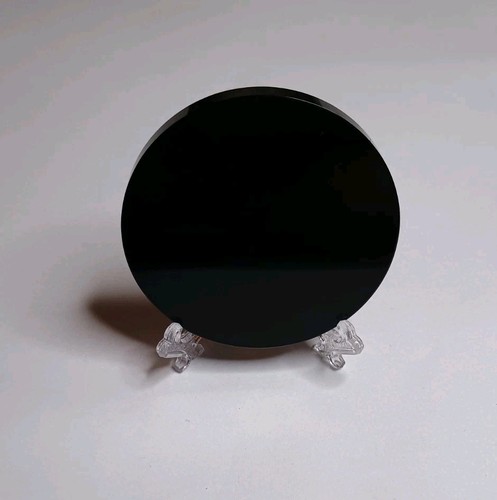 Stunning Natural Black Obsidian Round Crystal Scrying Mirror Disc With Stand