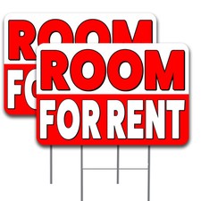 ROOM FOR RENT 2 Pack Double-Sided Yard Signs 16" x 24" with Metal Stakes Made