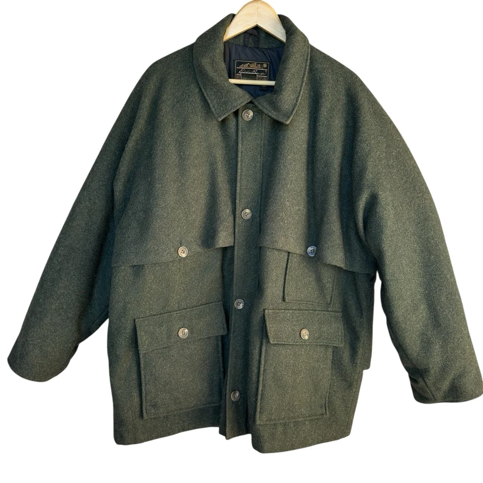Vintage Eddie Bauer Jacket Men's Size XL Mackinaw Green Wool Goose Down Pockets - Image 2 of 4