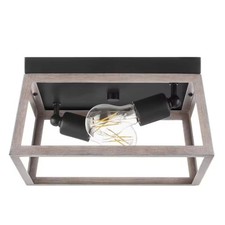Farmhouse Flush Mount Ceiling Light Fixture 2-Light Rustic Faux Wood Square