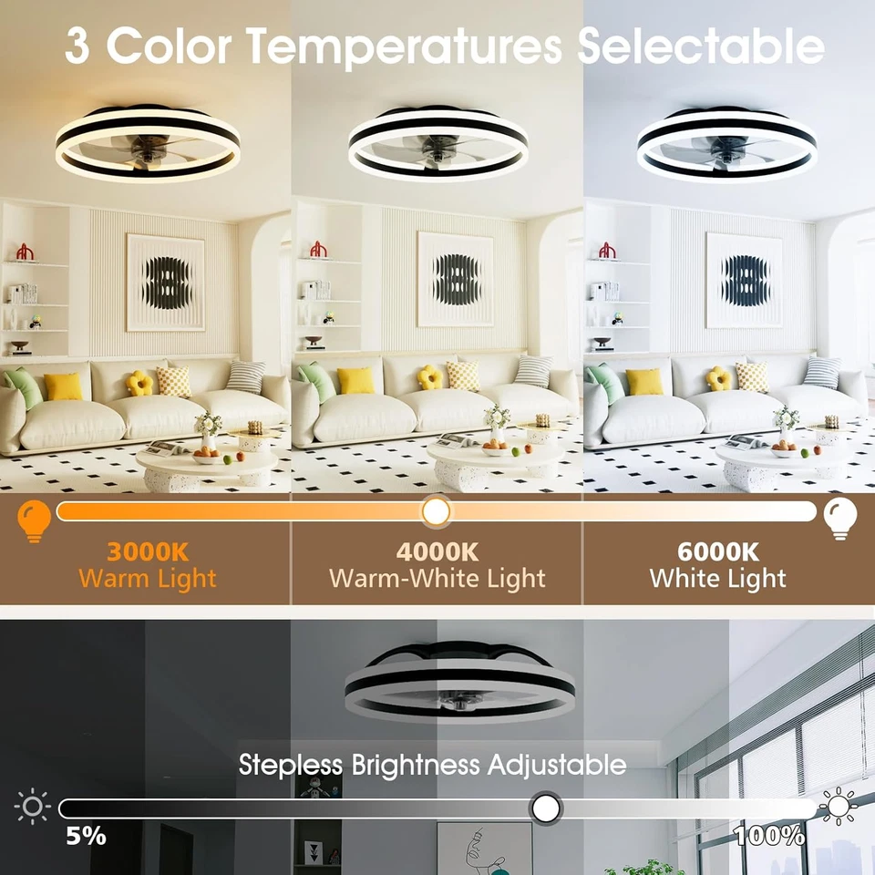 50Cm Ceiling Fans with Lights and Remote, 6 Speeds and 3000K-6500K Dimmable Quie - Image 2 of 4