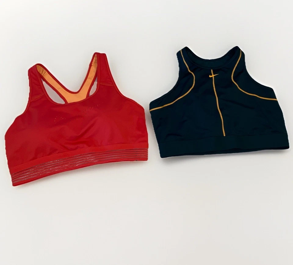 Lot of 2 Nike Sports Bras XL Dri-Fit Swoosh Logo ~One Pink Orange~One Blue Green - Image 2 of 4