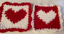 Handmade Crochet Coasters Set of 2 Valentines Day Gift Mug Mats