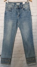 Tribal Jeans Audrey Mid Rise Straight Crop Embroidered Raw Hem SZ 6 New With Tag