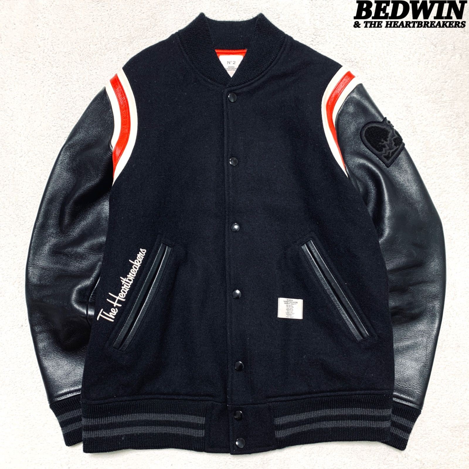 Bedwin The Heartbreakers Stadium Jacket Varsity Sleeve Leather Switching Cowhide