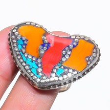 Red  Yellow Coral Turquoise Ring Handmade Tibetan Nepali Jewelry 10.25" NR 3432
