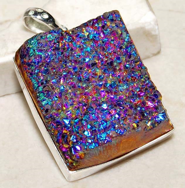 Natural Titanium Druzy 925 Sterling Silver Pendant Jewelry @17-3