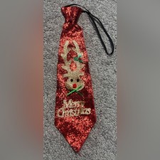 Red Glitter Novelty Christmas Tie Elastic Neckband