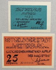 2x Notgeld Westerburg am Westerwald 10,25Pf 1920 kompletny zestaw seria kolekcja zestaw