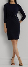 New Lauren Ralph Lauren Womens Size 8 Navy Blue Jersey 3/4 Sleeve Sheath Dress