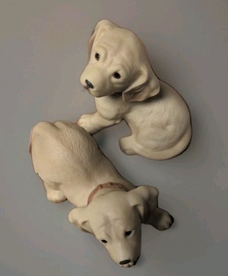 2 Vintage Homco Yellow Lab Golden Retriever Doodle Puppy Dog Figurines #1408