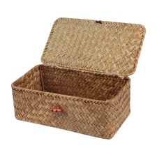 Wicker Shelf Baskets with Lid,Handwoven Seagrass Basket for Storage Basket Bi...
