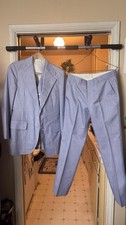 Men's Light Blue 3-Piece Suit with Notch Lapel 1970