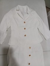 Women's White Skirt Suit Set Notch Lapel Gold Buttons Size M