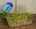 Antique French Vaseline Shot Glass Liquor Set Victorian c1900 -Ships DDP to USA