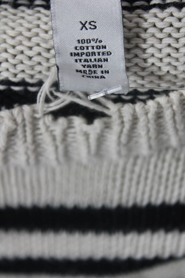 Suéter de algodón de otoño de cachemir para mujer a rayas envejecidas blanco azul marino talla XS Foto 4 de 4