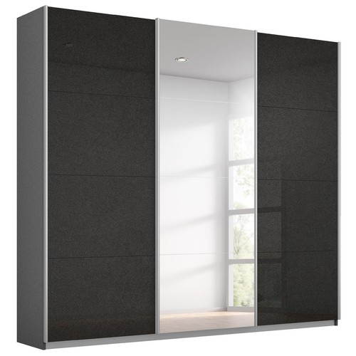 Schwebetürenschrank - effektgrau Hochglanz - grau metallic - mit Spiegel - - Bild 2 von 4