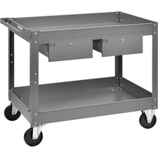 2 Shelf Deep Tray Steel Stock Cart 500 Lb. Cap with 2 Drawers 36"L x 24"W x 32"H