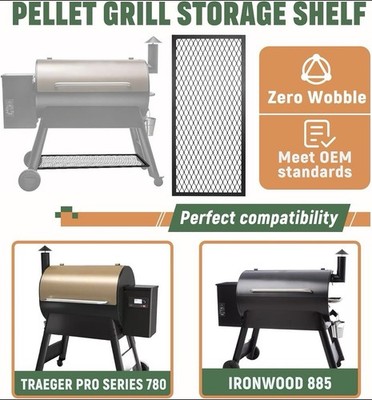 Pellet Grill Storage Shelf with Traeger 780 and Traeger Ironwood 885 - Black